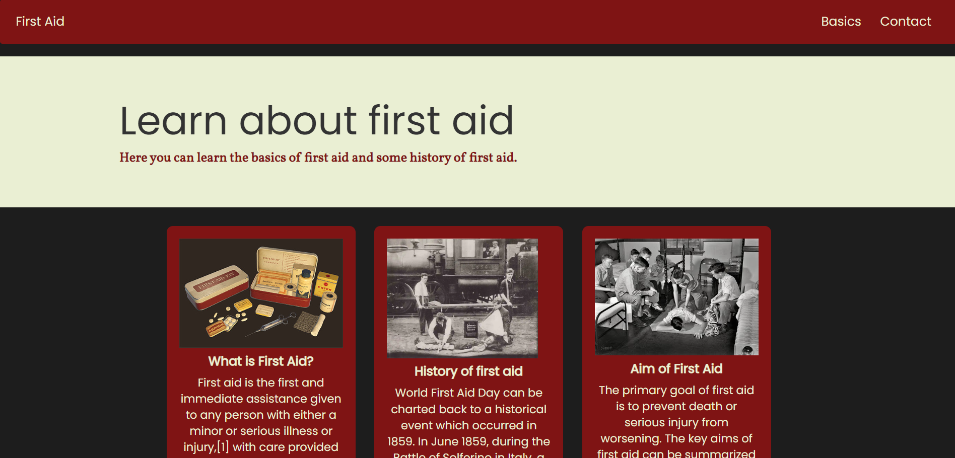 Homepage capture of project FirstAid